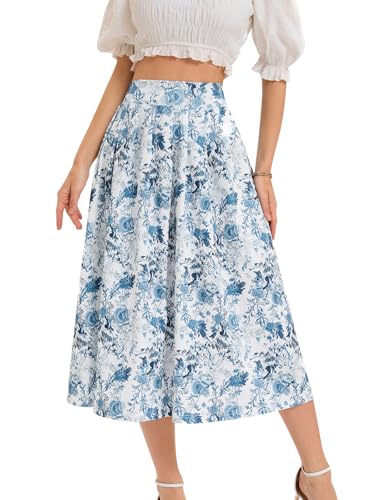 Bbonlinedress Rock Damen a Linie Faltenrock Knielang Sommer Röcke mit Blumendruck Tellerrock Casual Hohe Taille Midirock White Blue Flower M Bbonlinedress Rock Damen a Linie Faltenrock Knielang Sommer Röcke mit Blumendruck Tellerrock Casual Hohe Taille Midirock White Blue Flower M von Bbonlinedress