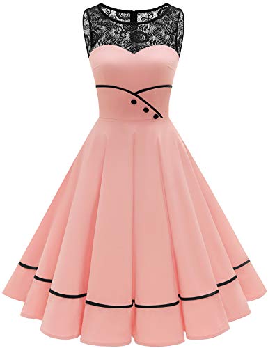 Bbonlinedress Kleider Damen festliches Sommerkleid Abendkleider elegant für Hochzeit Rockabilly Kleider cocktailkleid Jugendweihe Party Kleider Konfirmationskleider Blush XL von Bbonlinedress