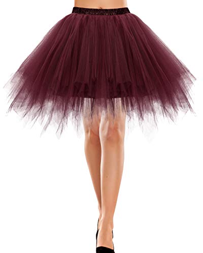 Bbonlinedress Tutu Tüllrock Petticoat Unterrock Rock 50er Vintage Ballet Blase Tanzrock Tanzkleid Ballkleid Kurz Retro Rock Knielang Tüll Rockabilly Weiss Petticoat Burgundy M von Bbonlinedress