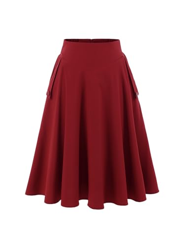 Rock Damen Sommer Knielang Röcke Tellerrock Basic Solid Vielseitige Vintage Retro Rock Casual Hohe Taille Freizeitrock Burgundy 2XL Rock Damen Sommer Knielang Röcke Tellerrock Basic Solid Vielseitige Vintage Retro Rock Casual Hohe Taille Freizeitrock Burgundy 2XL von Bbonlinedress