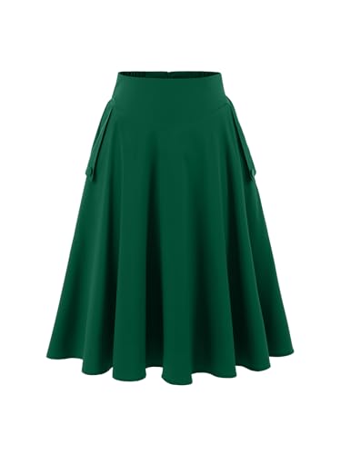 Rock Damen Sommer Knielang Röcke Tellerrock Basic Solid Vielseitige Vintage Retro Rock Casual Hohe Taille Freizeitrock Dark Green 2XL Rock Damen Sommer Knielang Röcke Tellerrock Basic Solid Vielseitige Vintage Retro Rock Casual Hohe Taille Freizeitrock Dark Green 2XL von Bbonlinedress