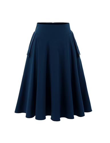 Rock Damen Sommer Knielang Röcke Tellerrock Basic Solid Vielseitige Vintage Retro Rock Casual Hohe Taille Freizeitrock Navy XL Rock Damen Sommer Knielang Röcke Tellerrock Basic Solid Vielseitige Vintage Retro Rock Casual Hohe Taille Freizeitrock Navy XL von Bbonlinedress
