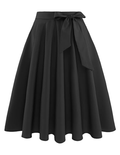 Rock Damen Sommer Knielang Röcke Vintage Rockabilly Rock Basic Vielseitige Casual Tellerrock Hohe Taille Freizeitrock Black XL Rock Damen Sommer Knielang Röcke Vintage Rockabilly Rock Basic Vielseitige Casual Tellerrock Hohe Taille Freizeitrock Black XL von Bbonlinedress