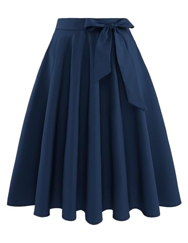 Rock Damen Sommer Knielang Röcke Vintage Rockabilly Rock Basic Vielseitige Casual Tellerrock Hohe Taille Freizeitrock Navy S Rock Damen Sommer Knielang Röcke Vintage Rockabilly Rock Basic Vielseitige Casual Tellerrock Hohe Taille Freizeitrock Navy S von Bbonlinedress