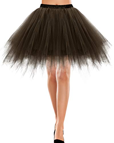 Tutu Damen Tüll Rock Tüllrock 50er 80er Kurz Ballet Tanzkleid Unterröcke Trachtenröcke Zubehör für Frauen Retro Petticoat Minirock Ballett Tanzkleid Rockabilly Brown L von Bbonlinedress