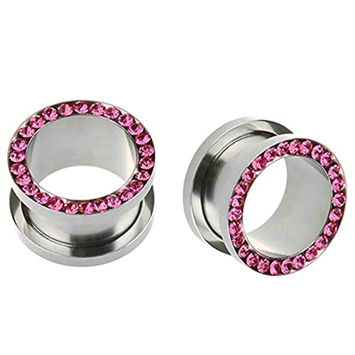 Bcughia Edelstahl Tunnel Ohr 8mm Ohrringe Herren Tunnel mit Rosa Zirkonia Tunnel Set, 2 Stück von Bcughia