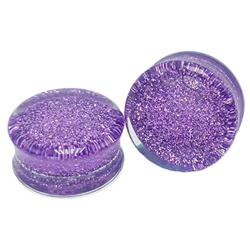 Bcughia Ohr Tunnel 20mm Acryl Plug Ohrringe Damen Violett Glitzer Ohr Plug Set, 2 Stück von Bcughia