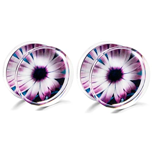 Bcughia Ohrring Tunnel Acryl 14mm Ohrringe Plugs Damen Lila Chrysantheme Tunnel Set, 2 Stück von Bcughia