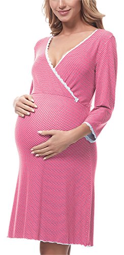 Be Mammy Damen Umstands Nachthemd mit Stillfunktion BE20-196 (Rosa, XXL) von Be Mammy