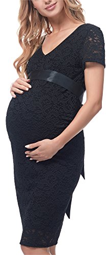 Be Mammy Damen Umstandskleid Kurze Ärmel Maternity Schwangerschaftskleid BE20-172 (Schwarz, M) von Be Mammy