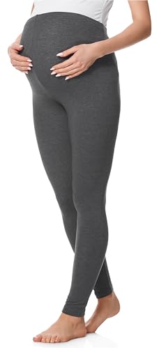 Be Mammy Lange Umstandsleggings aus Baumwolle Leggings für Schwangere Umstands Leggings Schwangerschafts Unterhosen mit Hoher Bund Weich und Elastisch BE20-230 (Dunkel Melange, 3XL) von Be Mammy