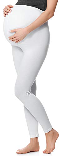 Be Mammy Lange Umstandsleggings aus Baumwolle Leggings für Schwangere Umstands Leggings Schwangerschafts Unterhosen mit Hoher Bund Weich und Elastisch BE20-230 (Weiß, XL) von Be Mammy