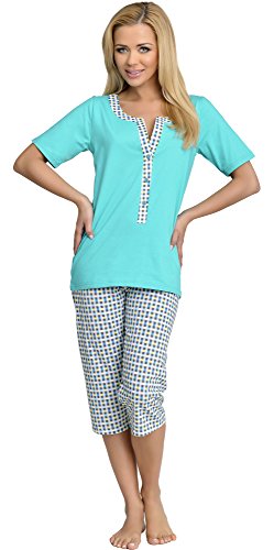 Be Mammy Damen Schlafanzug Stillpyjama H2L2N2 (Türkis, M) von Be Mammy