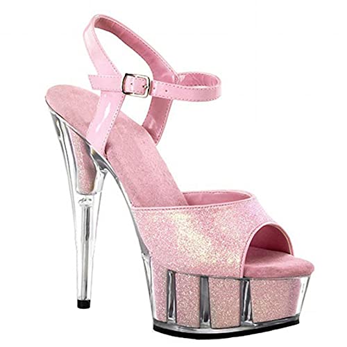 BeAUZQ 15CM Damenmode Pailletten Kristall Plateau High Heels Sandalen Pumps Sexy Stripper Club Party Kleid Schuhe Größe 34-46EU,Rosa,39 EU von BeAUZQ