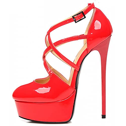 Damen 16CM Stiletto Sandalen High Heels Plateau Riemchen Pumps Fashion Party Prom Schuhe sexy Stripperin High Heels Übergröße Unisex,Rot,41 EU Damen 16CM Stiletto Sandalen High Heels Plateau Riemchen Pumps Fashion Party Prom Schuhe sexy Stripperin High Heels Übergröße Unisex,Rot,41 EU von BeAUZQ