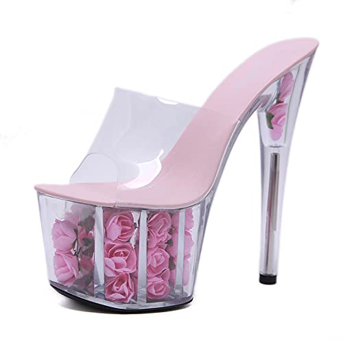 BeAUZQ Damen 17CM Clear Crystal Plateau High Heels Sandalen Pole Dance High Heels Sexy Stripper Party Kleid Pumps Größe 34-44EU,Rosa,39 EU von BeAUZQ