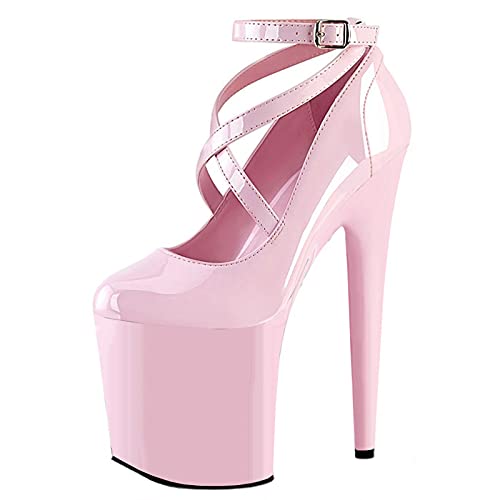 Unisex Herren Damenmode Rosa High Heels 20CM Stiletto Knöchelriemen Plattform Pumps Sexy Stripperin Club Pole Dancing Prom Schuhe Größe 35-46,Rosa,44 EU von BeAUZQ