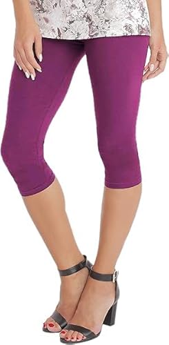 BeLady Damen Leggings 3/4 Capri aus Baumwolle Blickdichte Leggins Viele Größen Viele Farben Schwarz Grafitgrau Dunkelblau Grau Weiß Blau Rosa Braun (Aubergine, 2XL) von BeLady