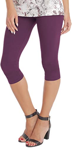 BeLady Damen Leggings 3/4 Capri aus Baumwolle Blickdichte Leggins Viele Größen Viele Farben Schwarz Grafitgrau Dunkelblau Grau Weiß Blau Rosa Braun (Aubergine, 4XL) von BeLady