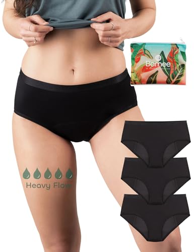 BeMee Nighttime Hipster Heavy Flow, Periodenslip für Frauen aus OEKOTEX100 zertifizierter Bambus-Viskose, sehr saugstark bei starker Blutung, schwarz, Größe XL, 3 Stück von BeMee