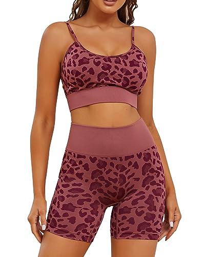 BeReady Workout Set Damen Leopardenmuster Sport Set Damen Yoga BH Rückenfrei Gym Leggings Frauen Traingsanzug von BeReady