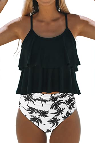 Beachsissi Tankini Badeanzug Stripe Print High Waisted Tummy Control 2-Teiler Badeanzug (XL, Blatt) von Beachsissi