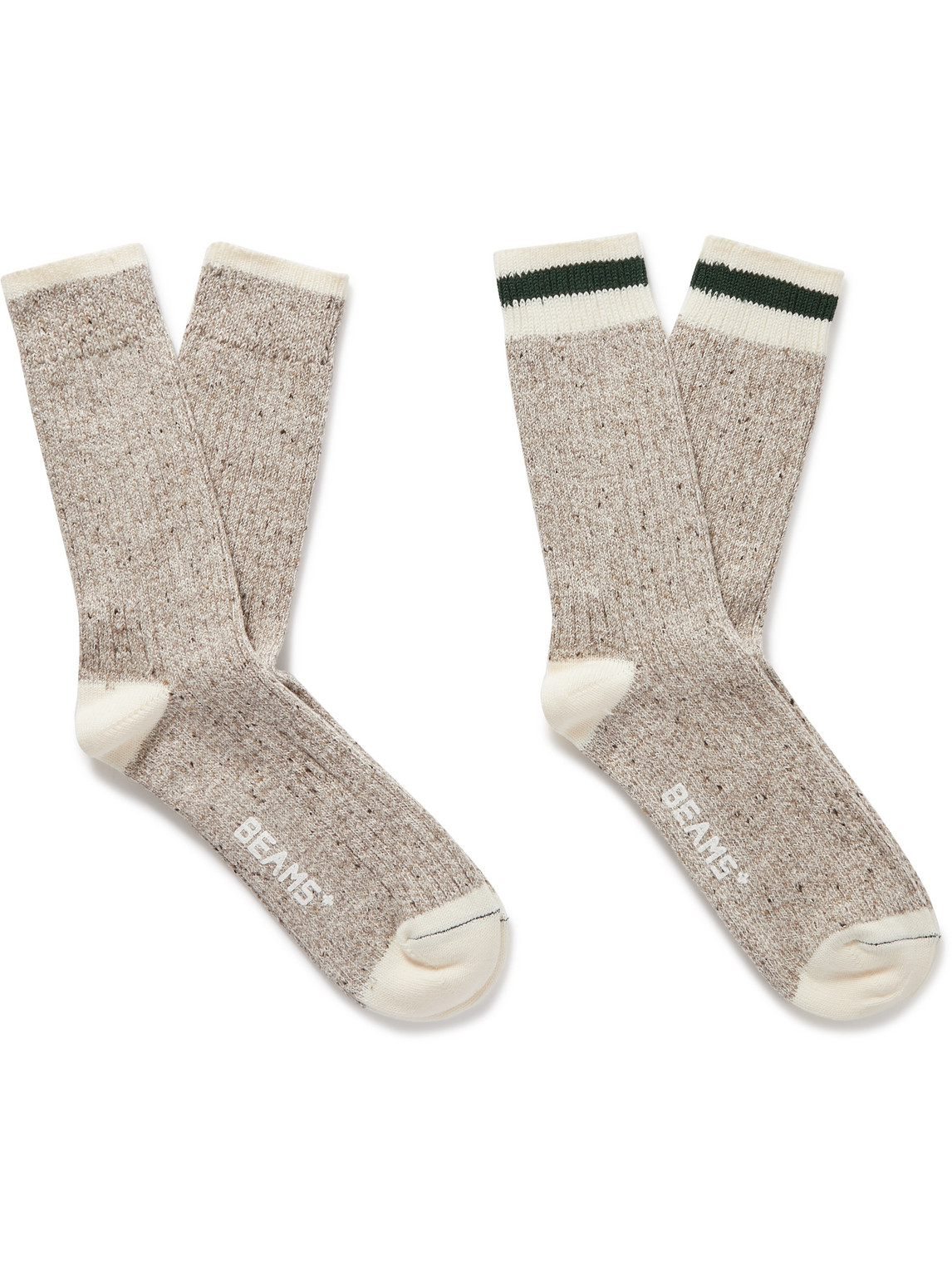 Beams Plus - Rag Pack of Two Striped Ribbed Cotton-Blend Socks - Men - Neutrals von Beams Plus