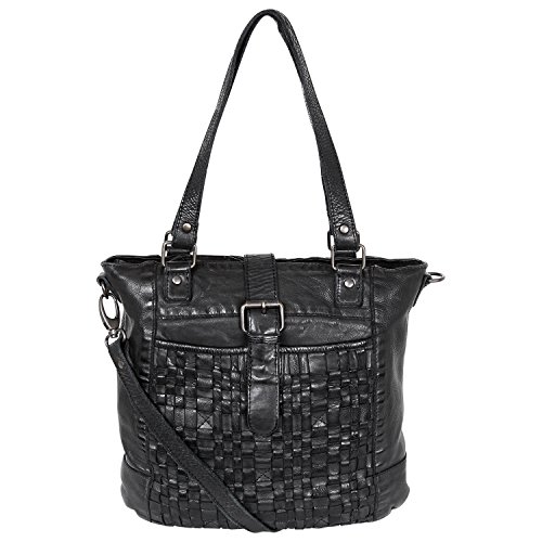 Bear-Design Shopper Beuteltasche mit Schulterriemen CL32650 geflochtenes, gewaschenes Leder, Schwarz von Bear-Design