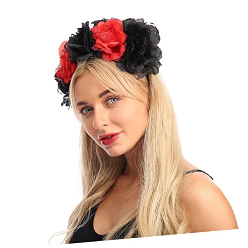 Beatifufu Blumenstirnband aus Spitze dekoratives Haarband schwarzes Rosen-Stirnband Haargummi Party-Haarspange Halloween-Haarreifen Weihnachten künstliche Mexiko Kopfbedeckung Fräulein von Beatifufu