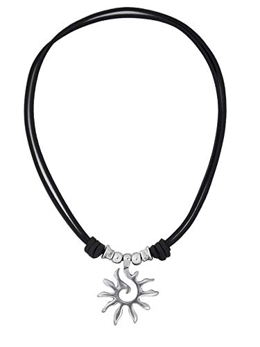 Beau Soleil Jewelry Lederkette Damen Halskette mit Anhänger Sonne längenverstellbar (Schwarz) von Beau Soleil Jewelry