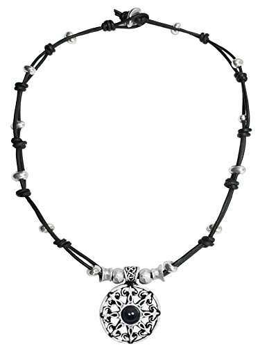 Beau Soleil Jewelry Lederkette Damen mit Anhänger Sonne Onyx 45 Zentimeter von Beau Soleil Jewelry