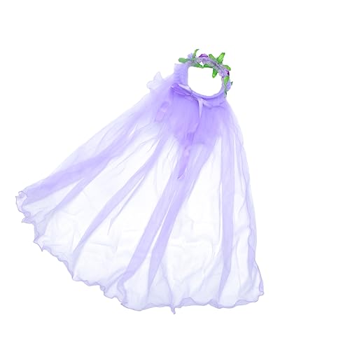 Beaupretty 1stk Prinzessin Hochzeit Kopfschmuck Kopfbedeckung Mit Blumenkrone Blumenmädchen Hochzeitsschleier Blumenschleier Für Mädchen Doppelter Bandschleier Haarschmuck Kleid Violett Braut von Beaupretty