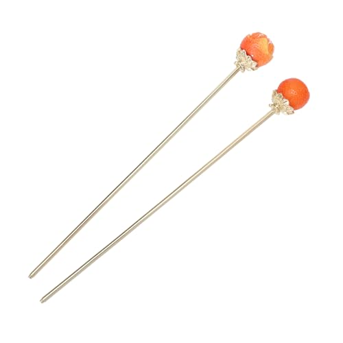 Beaupretty 2st Kleine Orangefarbene Haarnadel Vintage Chinesisches Haar Essstäbchen Mit Chignon-nadeln Chinesischer Haarstab Fruchthaarstab Retro-haarstab Japanisch Bobby Harz Mädchen Braut von Beaupretty