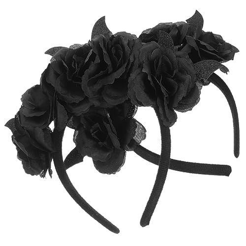 Beaupretty 2st Rosenblüten-stirnband Karnevalshaarband Tag Des Toten Stirnbandes Halloween-blumenkrone Fledermauskostüm Schwarzes Fledermaus-stirnband Kostüm-headbopper Cosplay Stoff Zubehör von Beaupretty