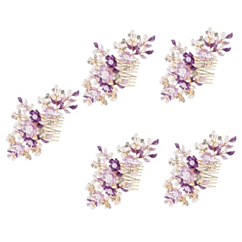 Beaupretty 5st Haarpfropfen Haarschmuck Für Die Braut Hochzeitsblumen-haarkamm Perlenbrauthaar Haarkamm Für Die Braut Gajra Hochzeit Seitenkämme Haarperlen Mädchen Violett Fräulein Stirnband von Beaupretty