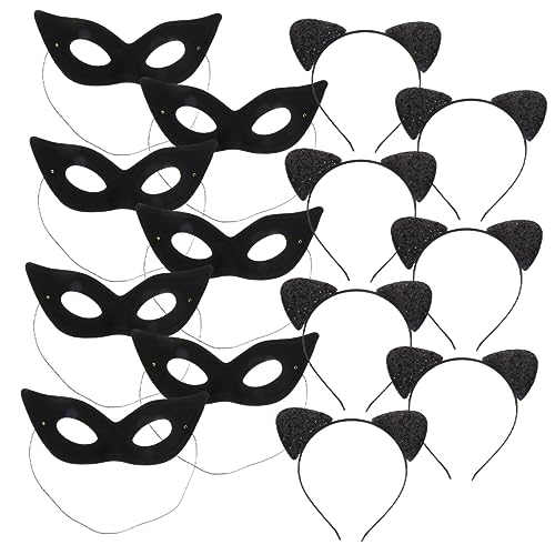 Beaupretty 1 Satz Schwarzes Katzenohren-stirnband Augenabdeckung Mädchen-katzen-stirnband Cosplay Augenmaske Glitzer-katzenohren-stirnband Katzenmaske Party-stirnband Haar Stoff Dekorationen von Beaupretty