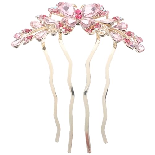 Beaupretty Kamm Strass-haarspangen Strass-clips Haarschmuck Für Damen Strass-haarnadel Haarschmuck Für Mädchen Haarklammer Koreanische Version Rosa Metall Zubehör Fräulein von Beaupretty