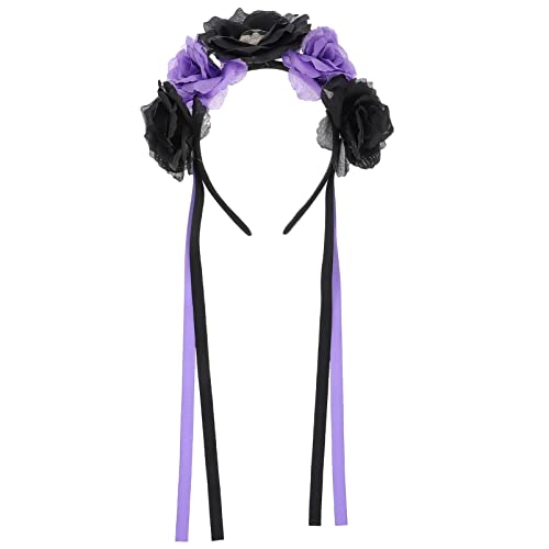 Beaupretty Totenkopf-stirnband Halloween-haarschmuck Hochzeitskleider Zombie-braut-halloween-kostüm Totenkopf Kopfschmuck Haargummis Für Damenhaar Tag Des Rose Frau Bilden Stoff Violett von Beaupretty