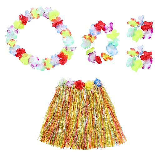 Beaupretty Set Mit Grünem Outfit Strand-Sets Kleidern Sommer-Grasröcken Für Kinder Hawaii-Ketten Hawaiianischer Hula-Rock-Set Armband Kleidung Strand Erwachsene Bunte von Beaupretty