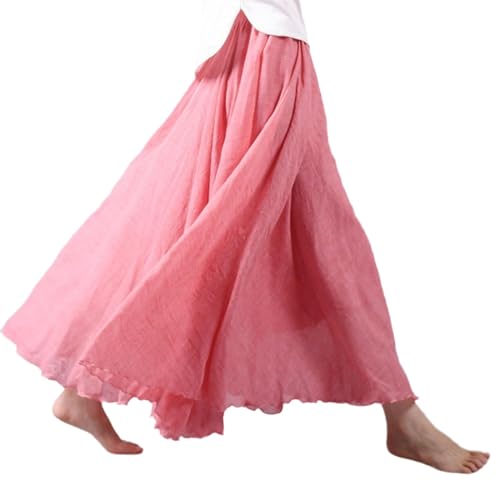 Beautyhis Böhmischer Baumwoll-Leinenrock für Damen, Sommer-Leinen-Maxirock, elastische Taille, A-Linie, fließende Maxiröcke, hellrot, 40 Beautyhis Böhmischer Baumwoll-Leinenrock für Damen, Sommer-Leinen-Maxirock, elastische Taille, A-Linie, fließende Maxiröcke, hellrot, 40 von Beautyhis