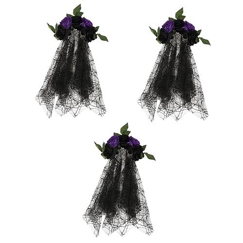 Beavorty 3 Stk Rosen Blumen Stirnband Rosenblütenkrone Halloween Schleier Stirnband Mexikanische Blumenkrone Halloween-dekor Haarbänder Die Blumen Blumenkopfschmuck Fräulein Polyestertuch von Beavorty