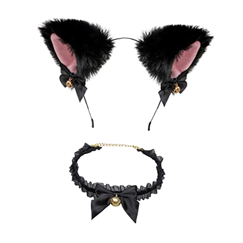 Beavorty 1 Satz Katzenohr-stirnbandkragen Spitzenhalsketten Katzenohren Stirnband Und Halsband Anime Kopfband Katzenhalsband Für Frauen Haar Ohrringe Flauschige Damen 5cm Plüsch Stoff Schal von Beavorty