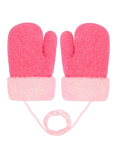 Becellen Baby Handschuhe Fäustlinge Winter, Kinder Warm Strickhandschuh Weich Niedlicher Handschuhe mit Schlüsselband für 0-3 Jahre Mädchen Junge (Rosa#2) von Becellen