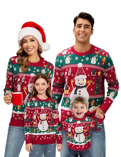 Becotal Weihnachtspullover Familie Set Strickpullover Mädchen Rundhals Lustig Weihnachtspulli, Schneemann-Rot, 2 Jahre Becotal Weihnachtspullover Familie Set Strickpullover Mädchen Rundhals Lustig Weihnachtspulli, Schneemann-Rot, 2 Jahre von Becotal