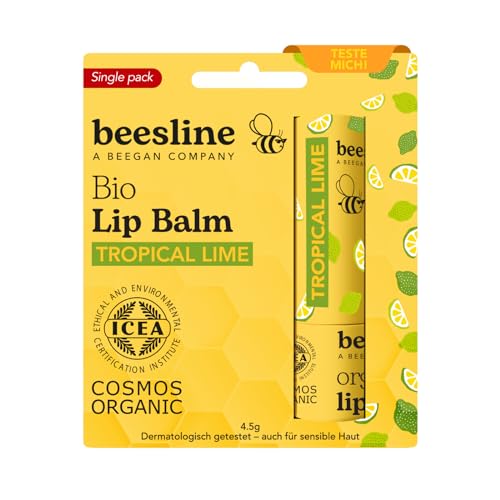 BEESLINE Organic Lip Balm Tropical lime für trockene Lippen, hochwertiger Lippenbalsam mit Bienenwachs und erfrischender Limette, Lipstick mit Beeswax, beegan von BEESLINE