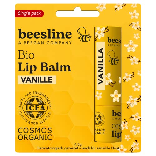 BEESLINE Organic Lip Balm Vanilla für trockene Lippen, hochwertiger Lippenbalsam mit Bienenwachs und aromatischer Vanille, Lipstick mit Beeswax, beegan von BEESLINE