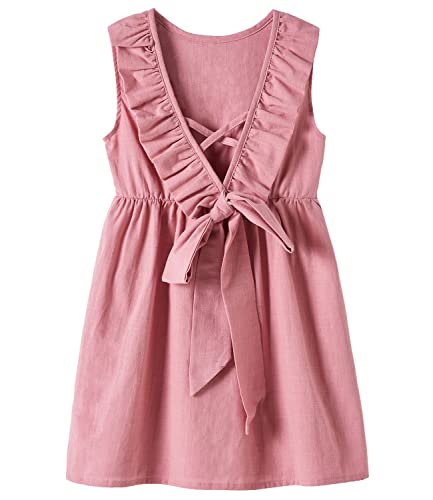 Beganly Kleinkind Baby Kleid Mädchen Baumwolle-Leinen Rüschen rückenfrei ärmellos Swing Kinder Freizeitkleider Rose 110 (Solid Rose) von Beganly