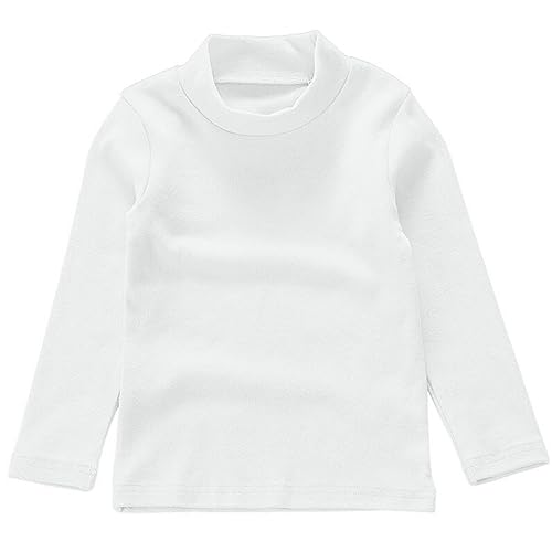 Beganly Mädchen T-Shirt Warmes weiches Basic Mock Rollkragen Top Kleinkind unter Schichtstück Kinder Baumwolle Langarm-Shirt Weiß Weiß 140 (White) von Beganly