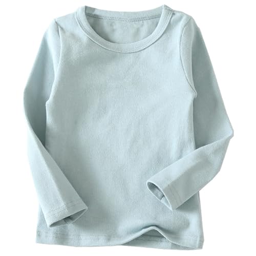 Beganly Mädchen T-Shirt Warmes weiches Basic Rundkragen Top Kleinkind unter Schichtstück Kinder Baumwolle Classics Langarm-Shirt Grau Blau 120 (Crewneck Blue Gray) von Beganly