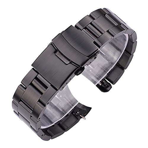 20mm 22mm Edelstahl Watch Armband Silber Schwarz Gebogene Endarmband Frauen Männer Metall Uhrenarmband (Color : Black, Size : 20mm) von BeiFH